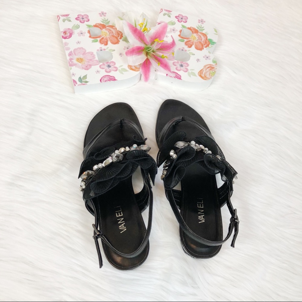 Jeweled Ruffle Thong Sandals by Vaneli, Size 9 - Picture 4 of 6